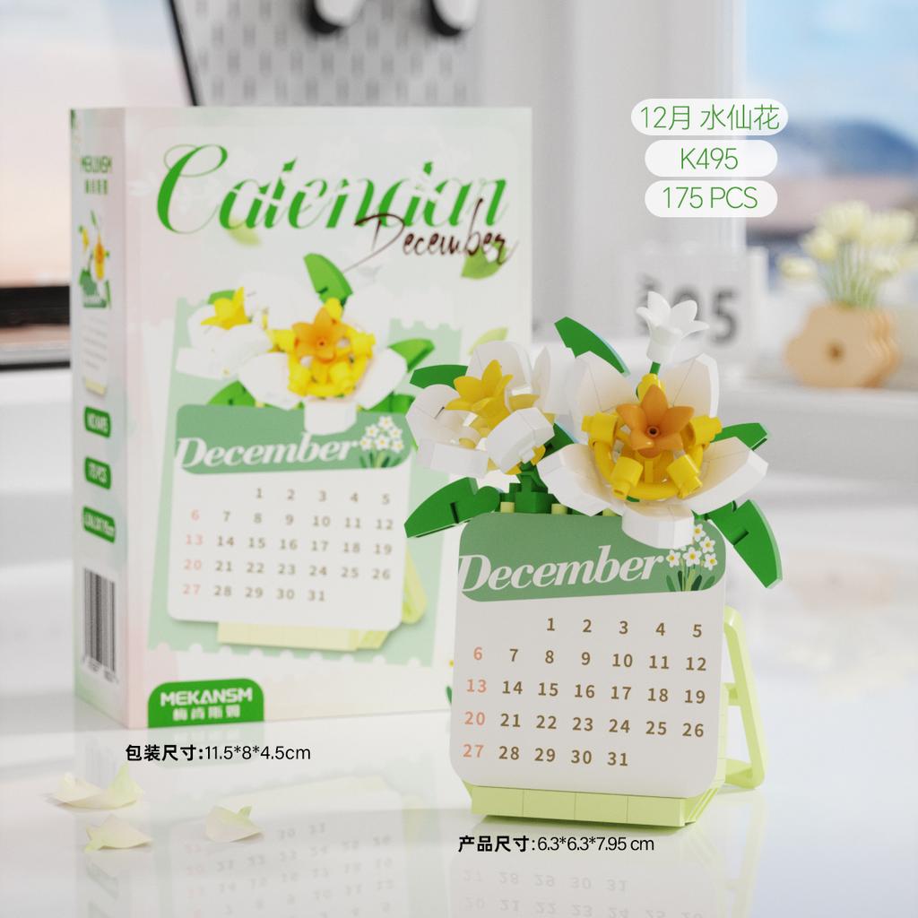 Kreativer Kalender Blumen Bausteine Mikrosteine Lernspielzeug Für Kinder Geschenke Schreibtisch Dekoration