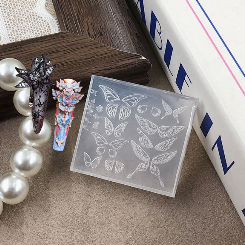 1Pcs Silicone Butterfly Nail Art Mold Five-Petaled Flowers Pattern Relief 3D Transparent Nail Template Diy Manicure Decoration