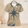 Women Plus Size V Neck Short Sleeve Scrub Top Paint Splash Patriotic Star Print Nurse Uniform Top