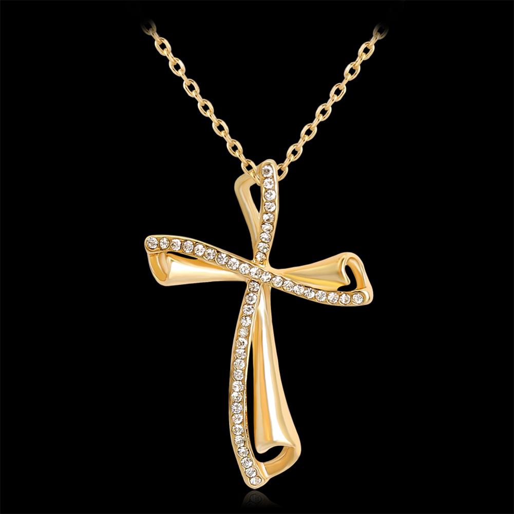 Elegant kors hänge bön halsband present glänsande strass kvinnors smycken