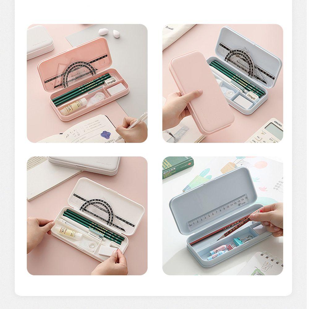 

Solid Color Students Stationery Pencil Case Grid Storage Case School Office Supply Pen Box