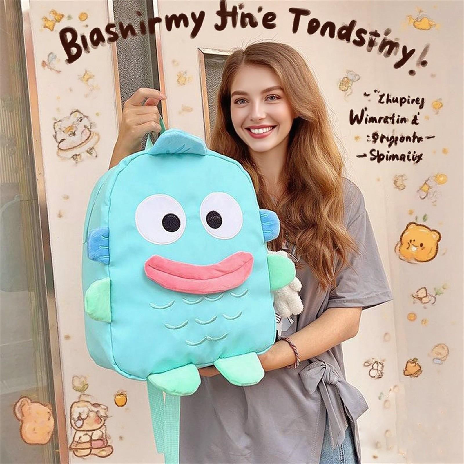 

Cartoon Big Mouth Fish Backpack Cute Blue Large Capacity Backpack Unisex One Size