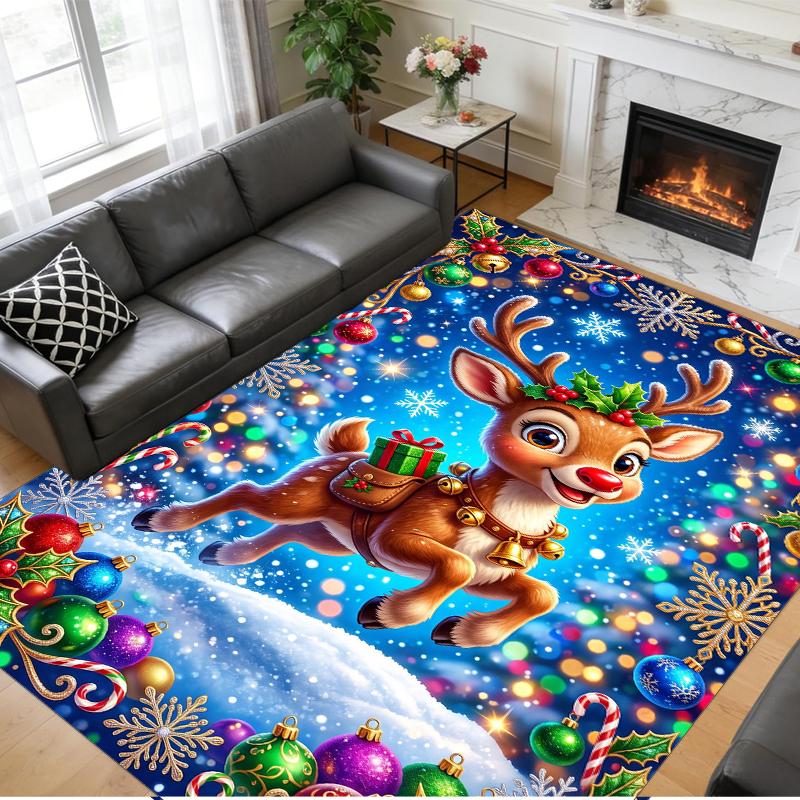 Christmas Printed Square Area Rug Soft Non Slip Floor Carpet For Bedroom Holiday Gift