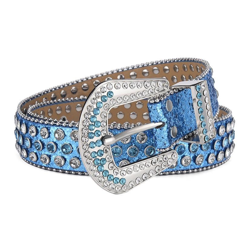 Amazon Fashion Men's and Women's Belts Punk Style Rock Trend Flow Rivet rhinestone Inlaid Wide Belt Women's Versatile Jeans Belt