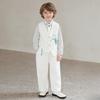 Kids Boys Chinese Style Formal Suit Set Orchid Embroidered Vest Striped Shirt Pants Gentleman Outfit for Wedding Birthday Party