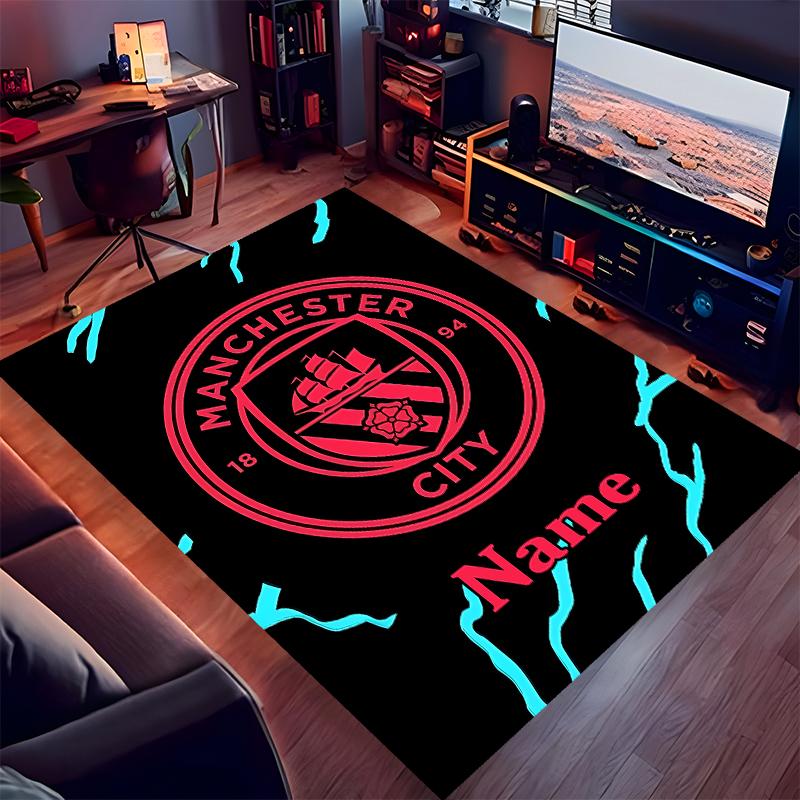Op maat gemaakte Manchester City F.C. Print Vloerkleed - Zacht, Wasbaar Antislip Binnentapijt, Woonkamer, Huis & Kantoor Decoratief Tapijt