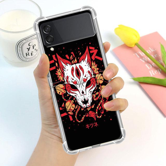 

Роскошный чехол Samurai Oni Mask для Samsung Galaxy Z Flip 3 4 5g Funda Z Flip3, прозрачный жесткий противоударный чехол для ПК, чехол для телефона Samsung Z Flip 5G