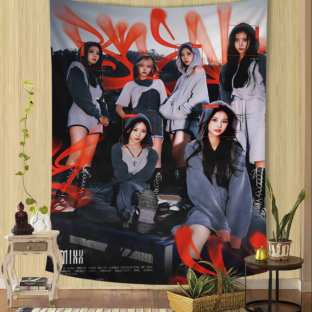 Music Group N-NMIXX Anime Tapestry Hippie Flower Wall Carpets Dorm Decor Cheap Hippie Wall Hanging