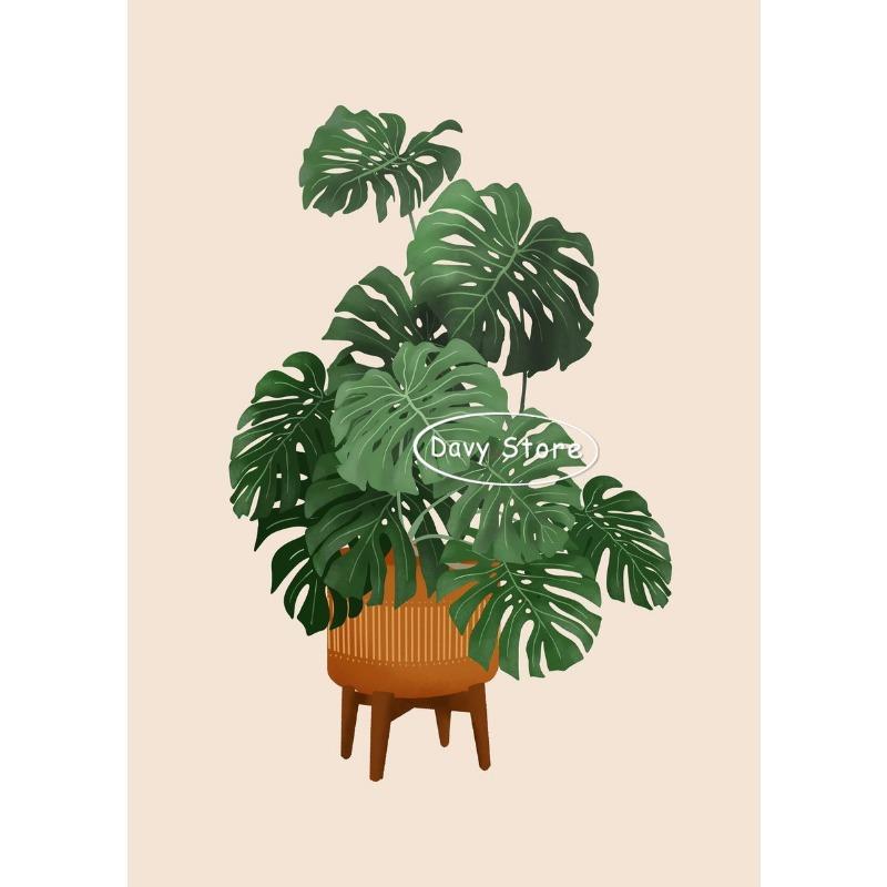 House Plants Monstera Philodendron Poster and Print Canvas Painting Potted Botanical Leaves Wall Art Picture for Room Home Decor