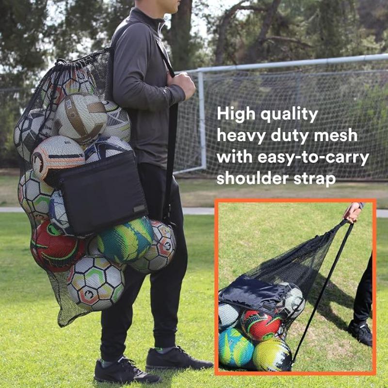 Extra Large Mesh Sports Storage Bag Drawstring Sack Adjustable Shoulder Strap for Soccer Basketball Volleyball Swimming Gear