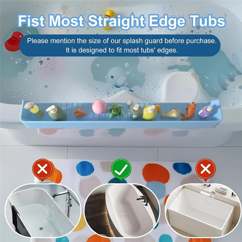 M-Modern-For Tub For Bathtub Splash Guard For Kids, Silicone Water Splash Guard, Tray Holder, Longer Splash Guard B