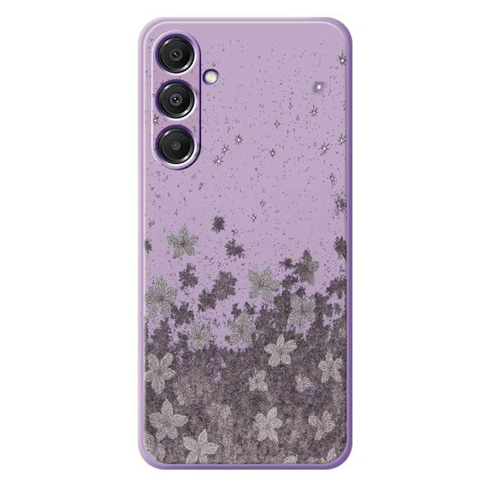 

For Samsung Galaxy A16 5G/4G Case Grey Flowers Pattern Printing Straight Edge TPU Phone Back Cover Purple