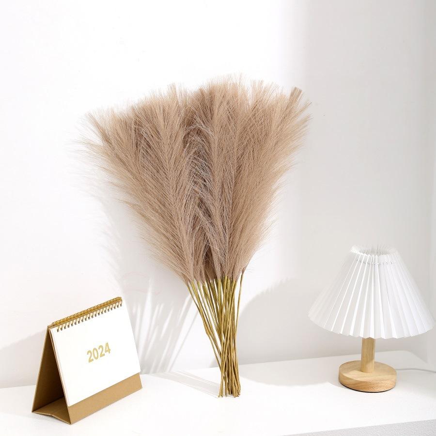 10Pcs Faux Pampas Grass Artificial Reed Fluffy Fake Plants Bouquet For Boho Wedding Home Vase Decor