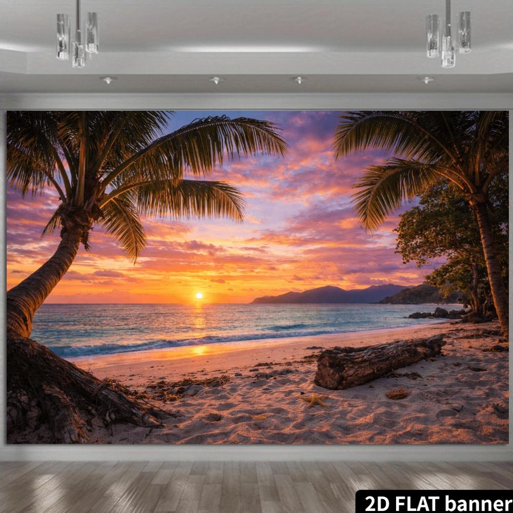 2D plane sunset beach palm tree background cloth sunset over the sea interior and exterior decoration polyester 100x150cm