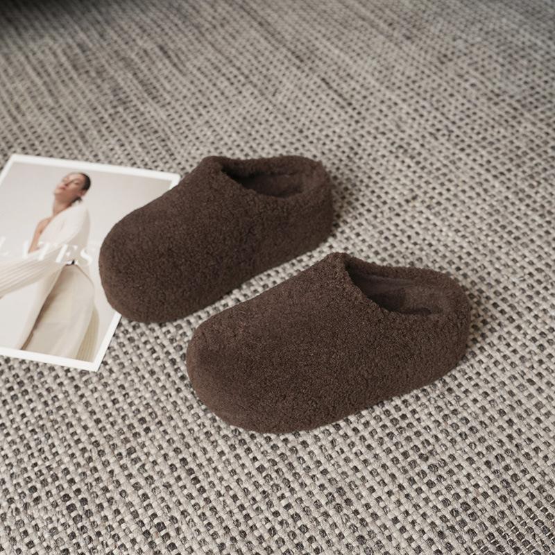 Women's retro lightweight comfortable non-slip heightening winter warm plush lining non-slip durable casual cotton one-step slippers