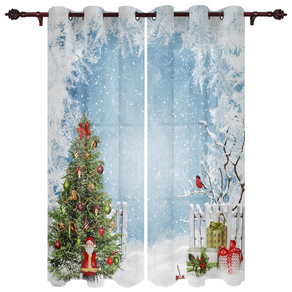 Christmas Tree Gifts Santa Claus Bells Snowflakes Curtains for Kid's Bedroom Living Room Drapes Kitchen Decor Window Curtain