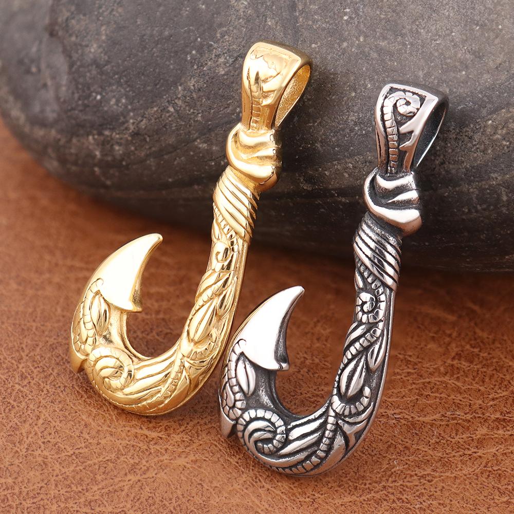 Trendy Charms Maui Magic Fish Hook Pendant Chain High Quality Stainless Steel Viking Fish Hook Men's Necklaces Jewelry