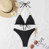 Two Piece Bikini Set with Metal Chain Decoration Triangle Top and Low Waist Bottom Swimwear for Women Beachwear Summer Outfit