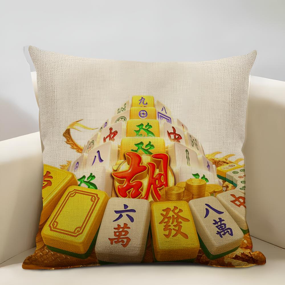 Mahjong Cushion Cover Household Decoration Linen Sofa Cushion Cover: Skin-Friendly & Breathable with Invisible Zipper