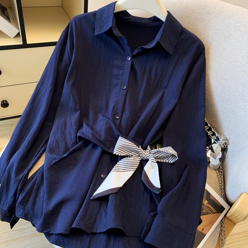 Autumn Chic: Waist-Slimming Long-Sleeved Silk Scarf Shirt – Elegant and Fashionable Design