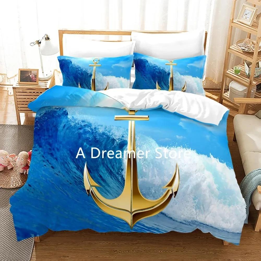 Blue Anchor Quilt Cover Anchor Comfortable Duvet Quilt Cover Pillowcase Bedding Set Children Bedroom Decoration Home Textile