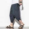 Harajuku Casual Wide Leg Harem Pants Men 2024 Summer Cotton Baggy Pants Striped Calf Length Trousers