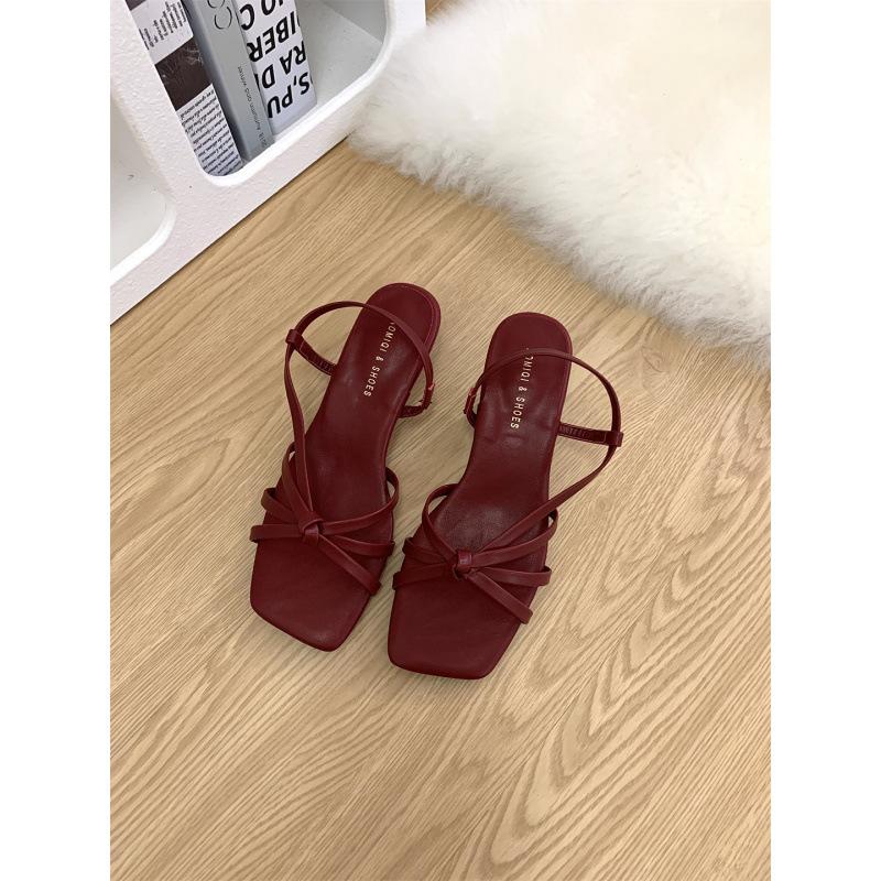 Retro temperament versatile square head crossed open-toed sandals women's summer wear high heels with skirt stiletto Roman shoes