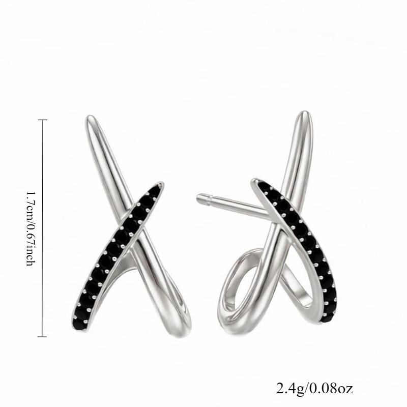 Copper Stud Earrings with Black CZ and Crisscross Design