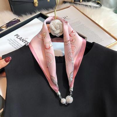 Lenço Rosa de Seda Imitação de Seda, Colar com Fivela Magnética, Pingente, Roupa Dopamina, Proteção da Coluna Cervical, Lenço Pequeno Feminino e Camisa.