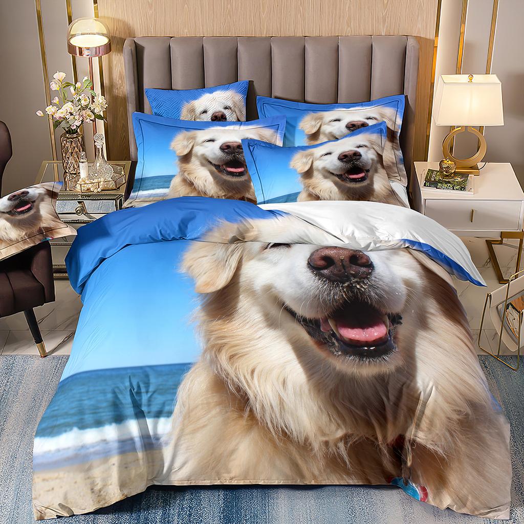 3D-gedruckte Bettwäsche Schäferhund Bettbezug Haustierhund Dreiteilige Heimtextilien
