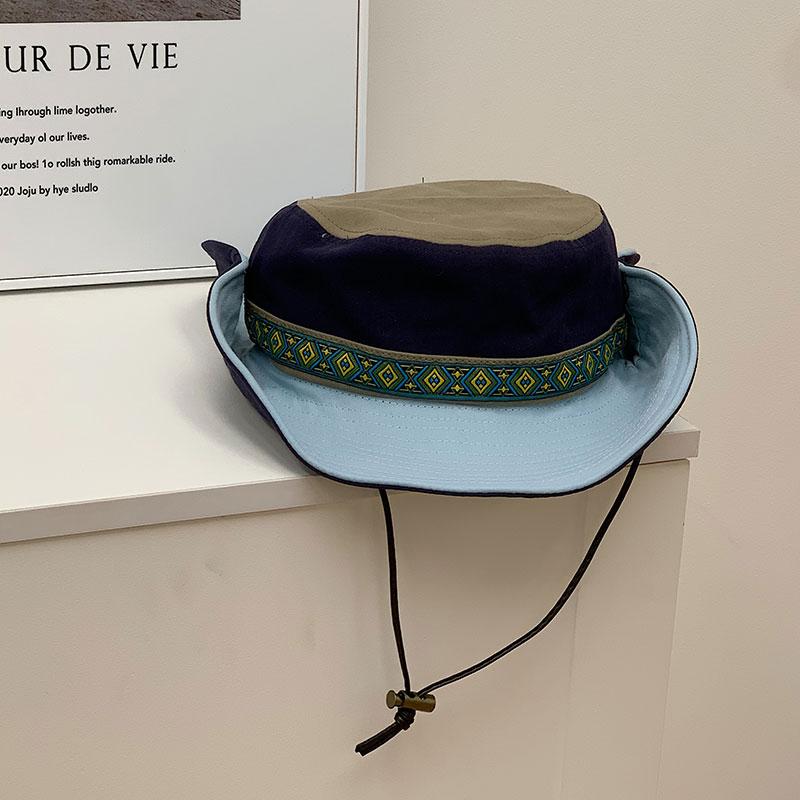 Guochao bucket hat men and women spring and summer travel mountaineering visor fashion contrasting color splicing basin hat