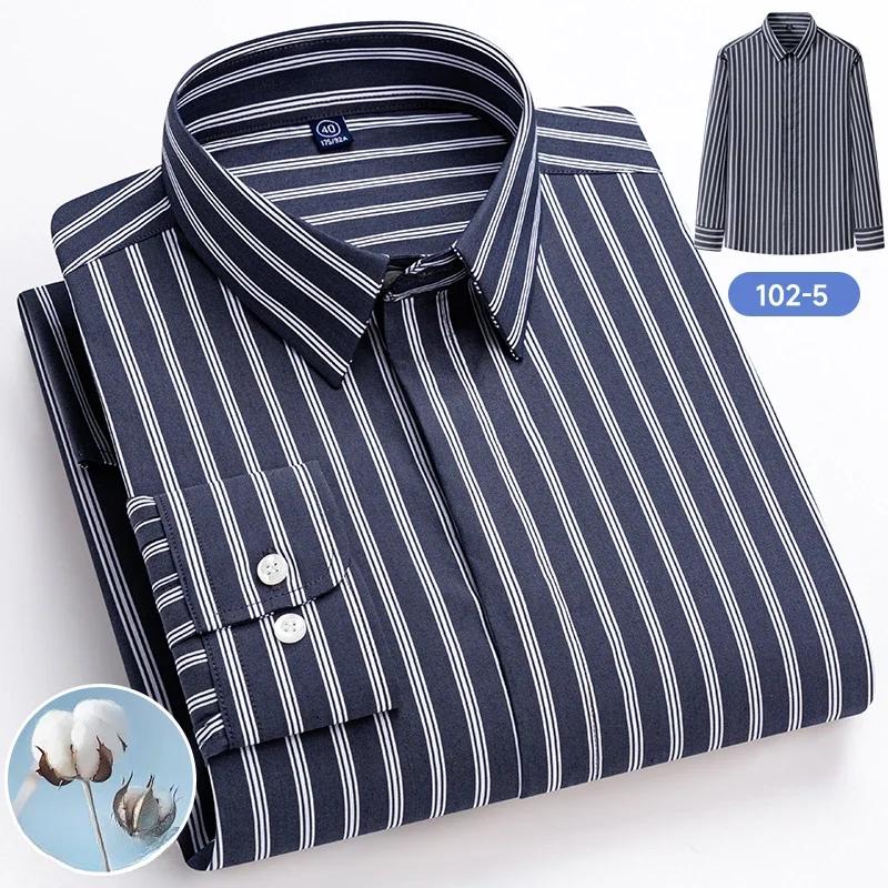 New in Shirt High Quality 95% Cotton Long Sleeve Shirts for Men Slim Fit Formal Plain Shirt Soft Office Business Striped Clothes