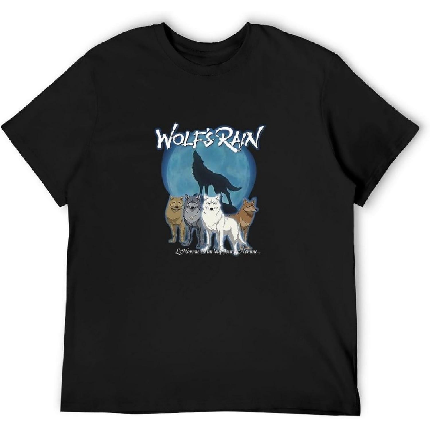 HUA MEI LI Wolfs Rain Kiba Retro Anime Vintage T Shirt Short Sleeve Funny Top Black S