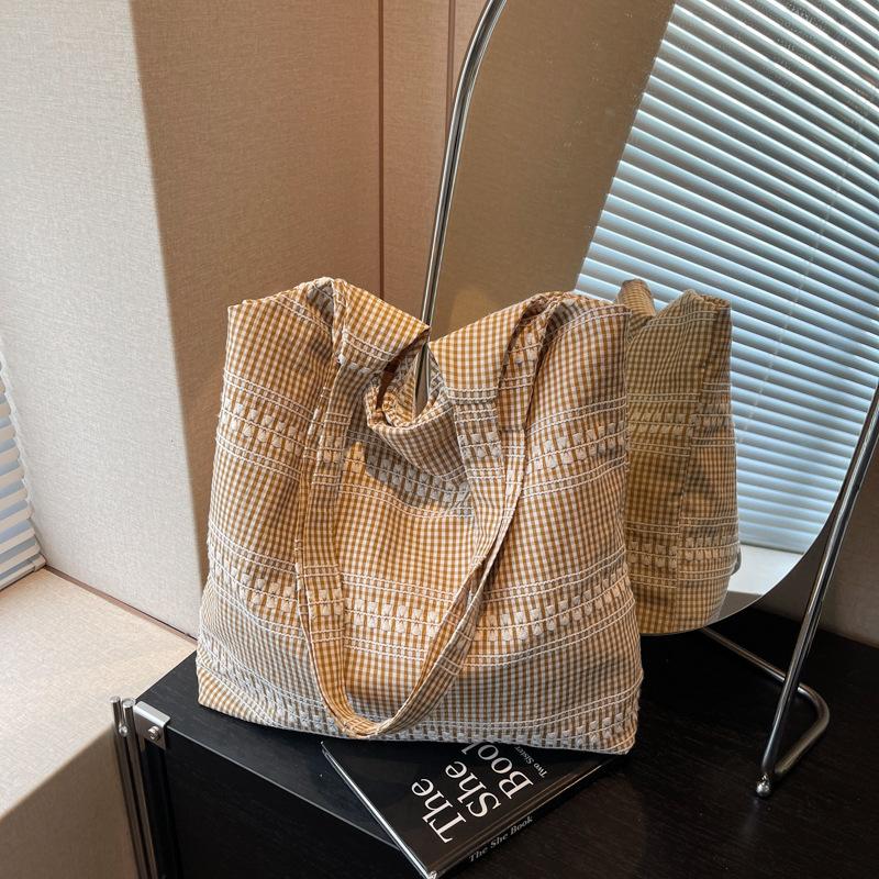 Fashion Plaid Canvas Bag Lazy Wind Underarm Bag Women's New Casual Large-capacity Shoulder Tote Bag