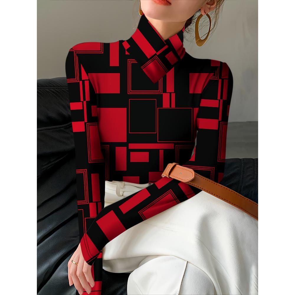Lady's Sexy High-neck Long-sleeved T-shirt, Soft Texture for Autumn and Winter Tops, Machine Washable