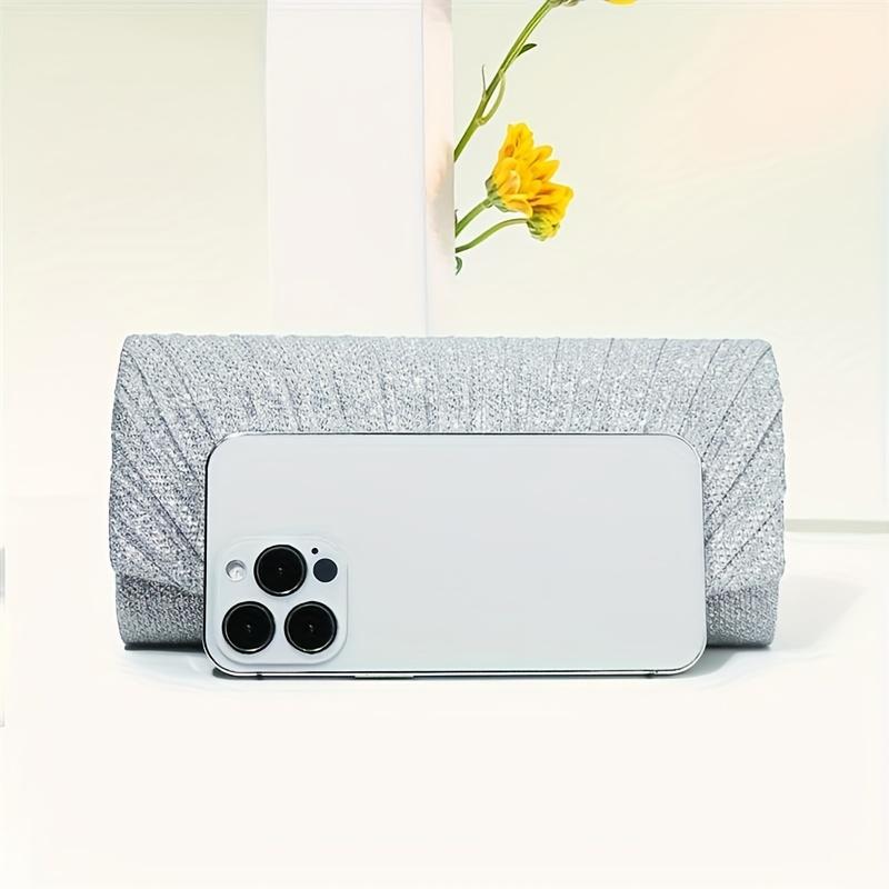 Elegant Mini Glitter Pleated Square Evening Bag Perfect for Parties, Weddings, and Formal Events, Evening Event Bag Pleated Design Evening Bag