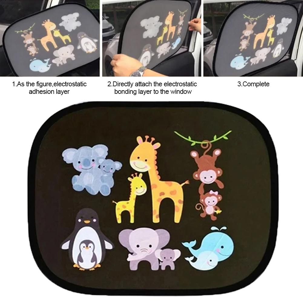 2Pcs Cartoon Car SunShade Side Window Adsorption SunShade Cover Rear Side Auto Window Sunvisor Mesh For Children Adults
