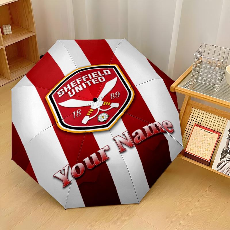 Sheffield United FC Automatic 3‑Fold Umbrella 8‑Rib Windproof Folding Umbrella Sun Rain Protection For Outdoor Travel Daily Use