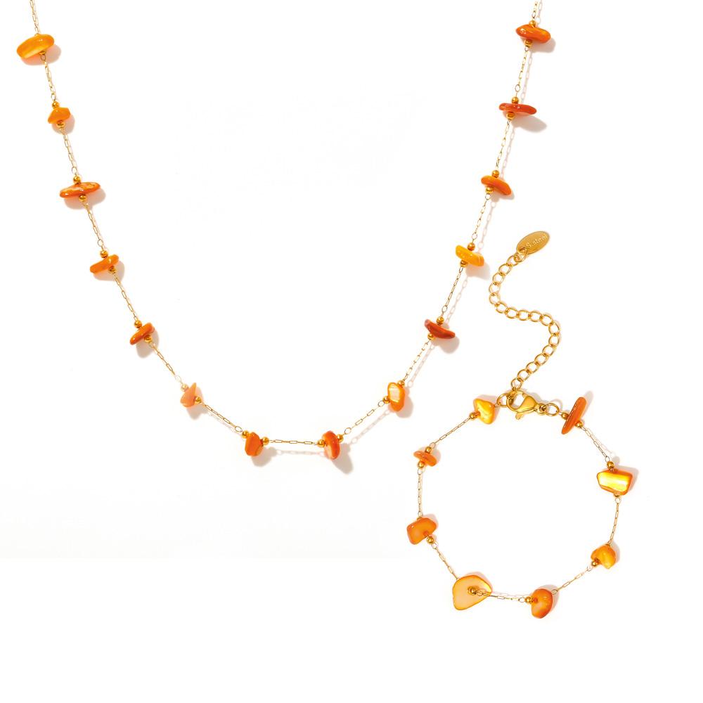 

Ярко-оранжевое колье браслет женский набор из нержавеющей стали с натуральными камнями, бисерный кулон, женские ожерелья, роскошный циркон