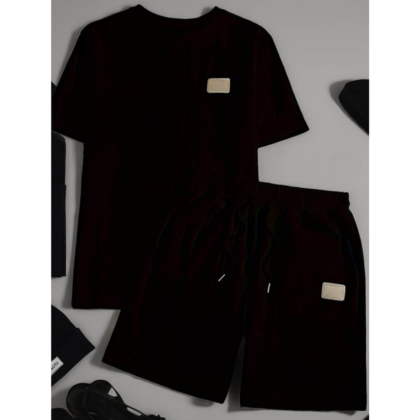 

Мужской костюм большого размера, свободный, повседневный, удобный, с шортами и коротким рукавом XL чёрный