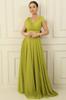 Double Breasted Neckline Sleeveless Full Circle Flare Lined Chiffon Tulle Long Dress