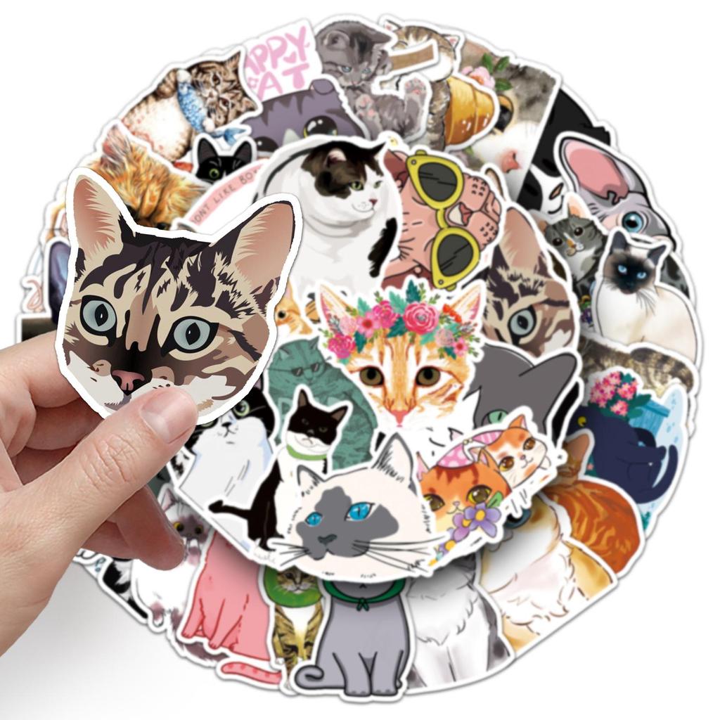 50 Cute Cartoon Cat Stickers for Laptops, Cars, Refrigerators, and Suitcases