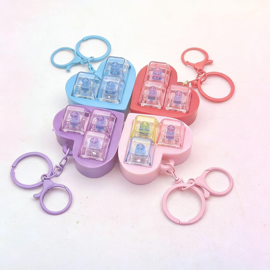 Transparent Button Decompression Toy Mechanical Keyboard 4 Keys Luminous Decompression Keycap Keyboard Keychain Decompression Button
