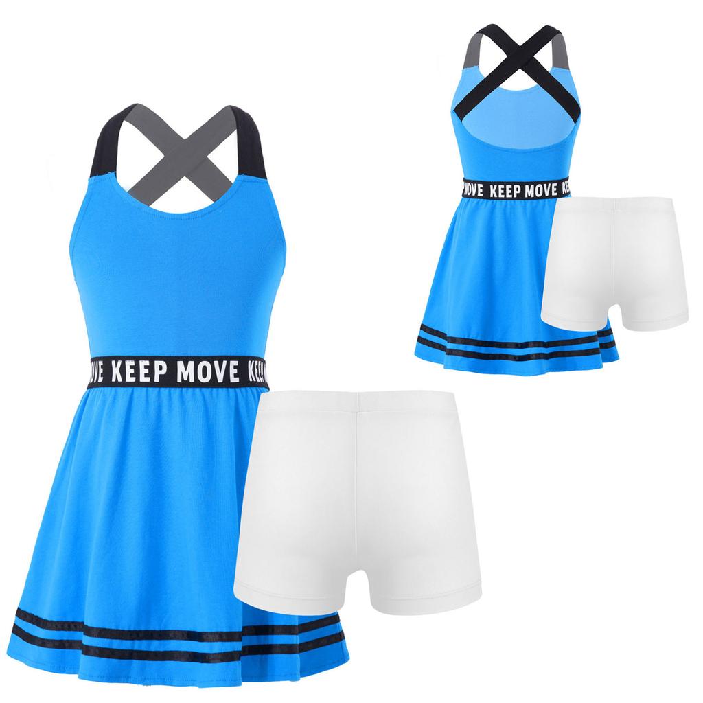 Kinderbekleidungsset, Tennisanzug, ärmelloses Tenniskleid mit Innenshorts, Mädchen-Tennissport-Trainings-Workout-Kleid-Outfits