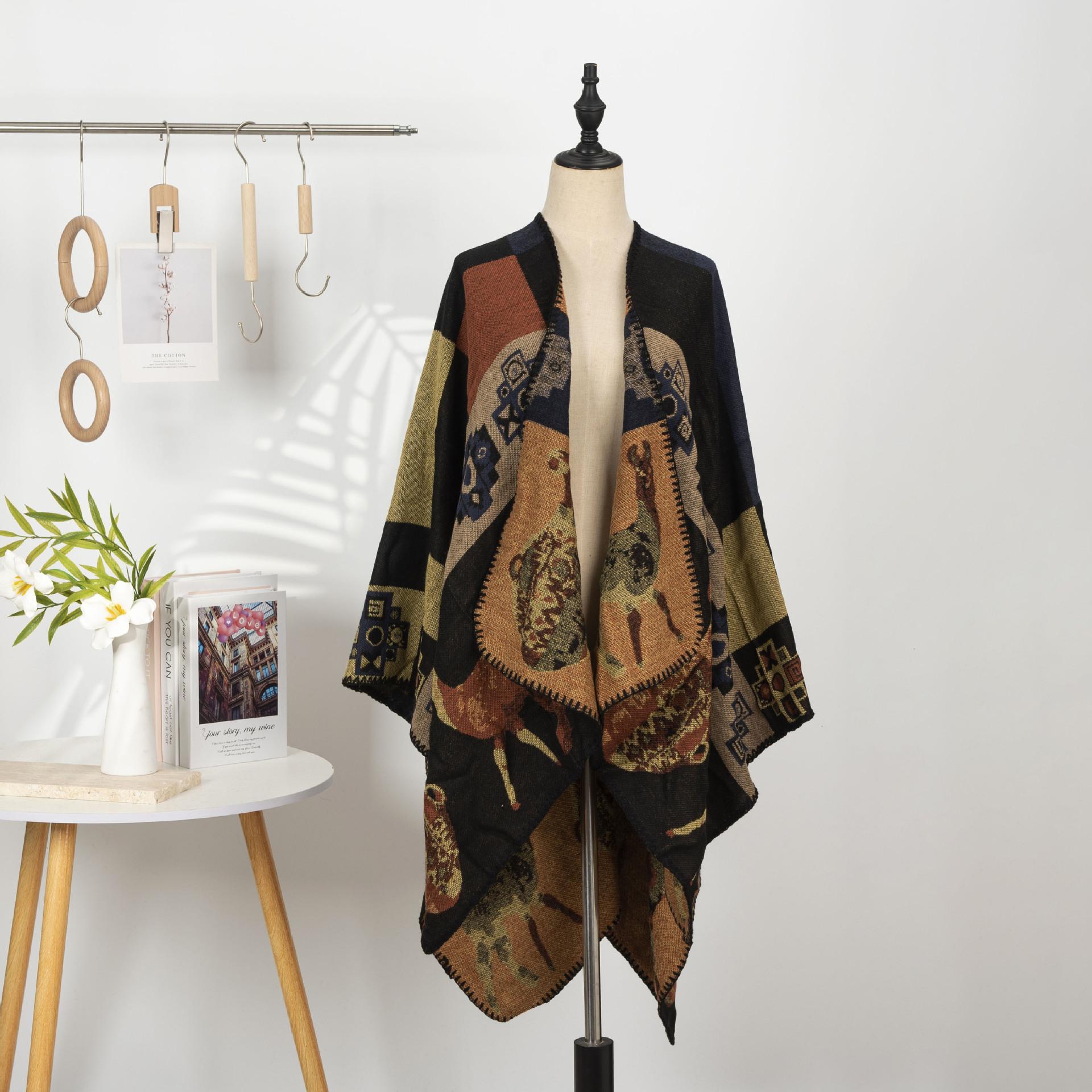 

Этнический стиль Принтованная шаль Имитация кашемира Кейп с разрезами Теплый шарф Куртка Ретро Литературный Большая шаль Женская 131*150CM