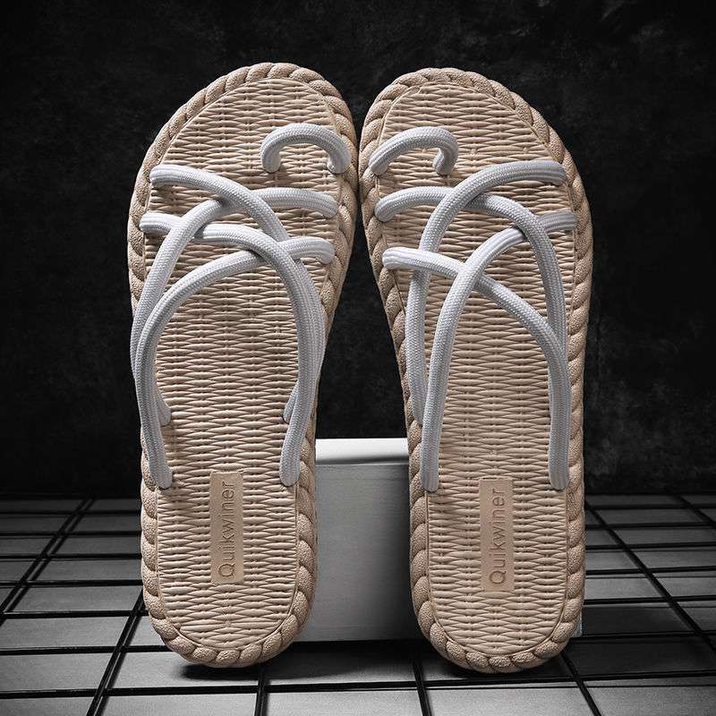Slippers men's summer popular personalized weaving casual outer wear toe non-slip trend beach shoes sandals flip-flops