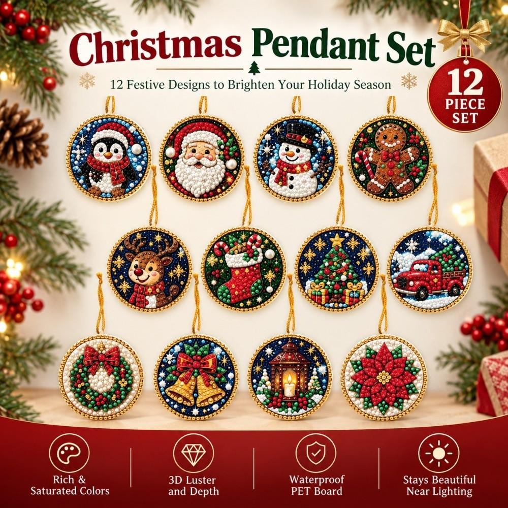 Acrylic Board Christmas Hanging Ornaments 12pcs Rhinestone Decoration Set  Home Decoration