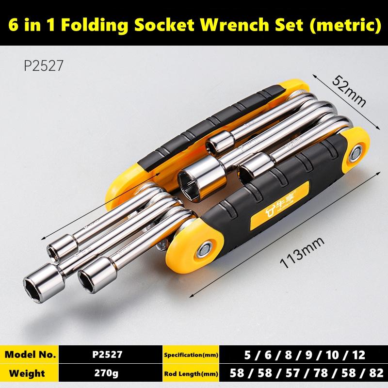 

6 In 1 Folding Socket Wrench Set Multi Functional Hex Spanner Hex Nut Driver Set Tamper Proof Torx Key Wrench Repair Tool 5-12mm