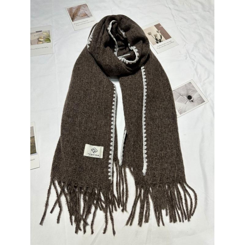 New Ins Versatile Atmosphere Solid Color Dog Tooth Edge Imitation Cashmere Scarf Thickened Large Version Scarf Shawl