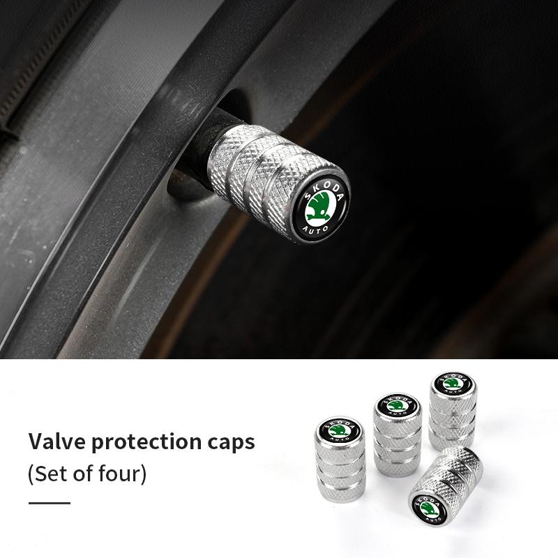 2025 New 4pcs Knurling Car Wheel Tire Valve Dustproof Protection Cap For Skoda Roomster Citigo Enyaq VisionS Derivative Yeti Sca